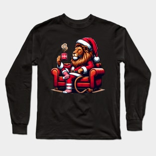 Lion Drinking Coffee Christmas Long Sleeve T-Shirt